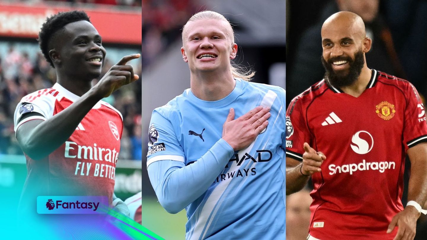 A composite image of Bukayo Saka, Erling Haaland and Bryan Mbeumo for FPL