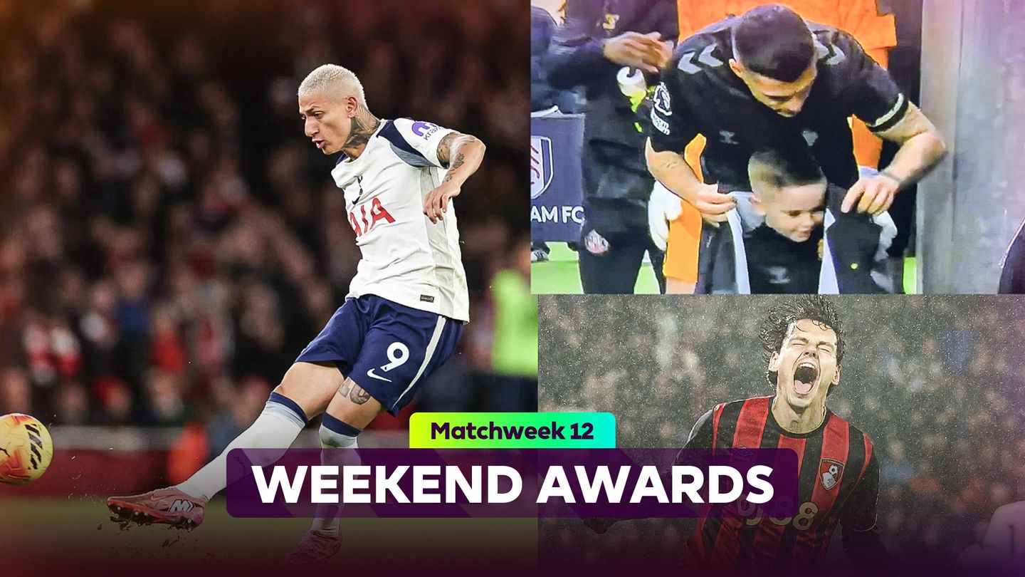 Composite as Richarlison shoots, Xhaka puts his warm-up top on a mascot and Unal celebrates his goal