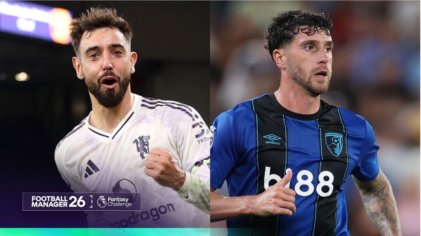 An image of Bruno Fernandes and Marcos Senesi for Gameweek 13 of Fantasy Challenge