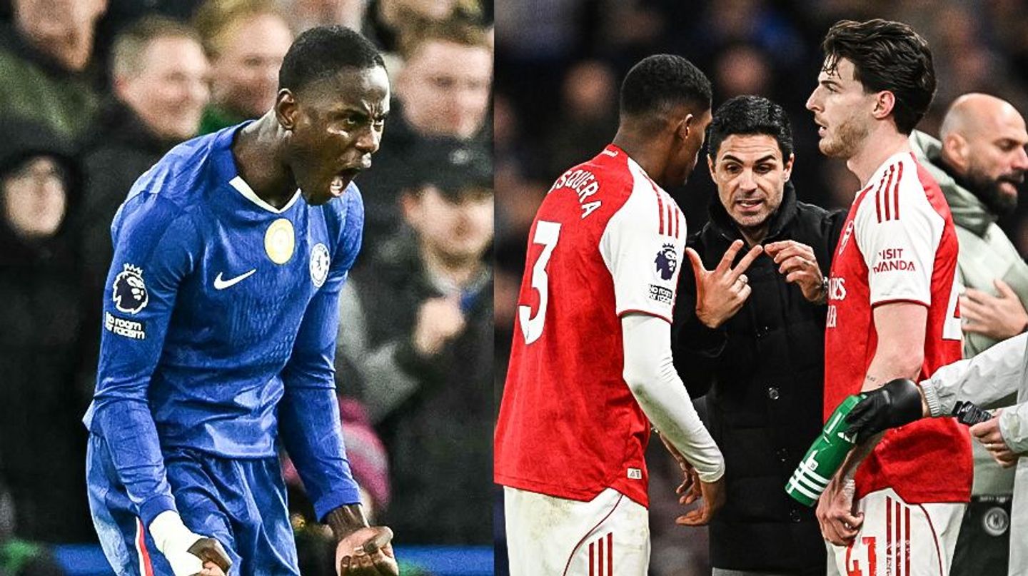Chelsea v Arsenal image of Chalobah, Arteta and Rice