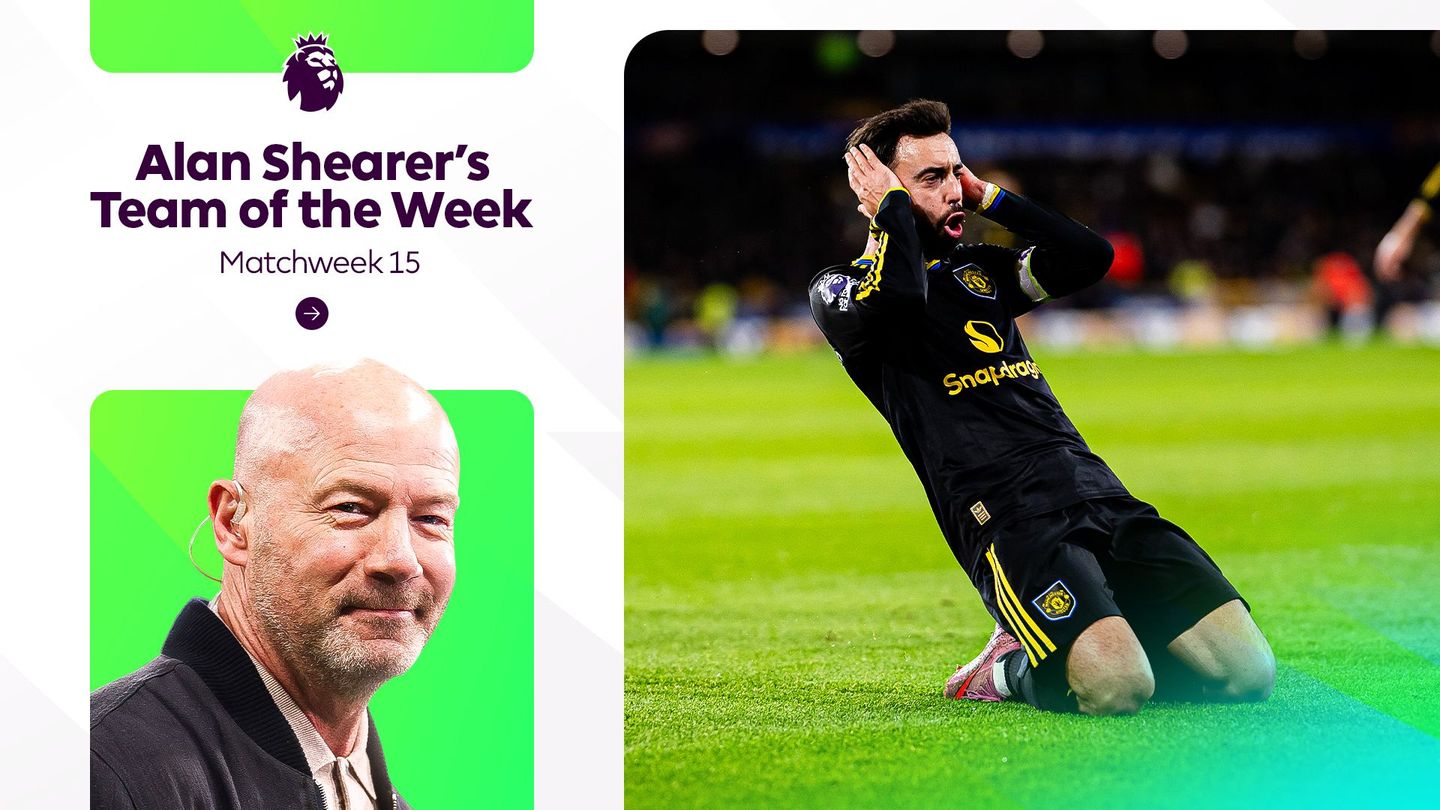 An image for Alan Shearer's Team of the Week, featuring Bruno Fernandes