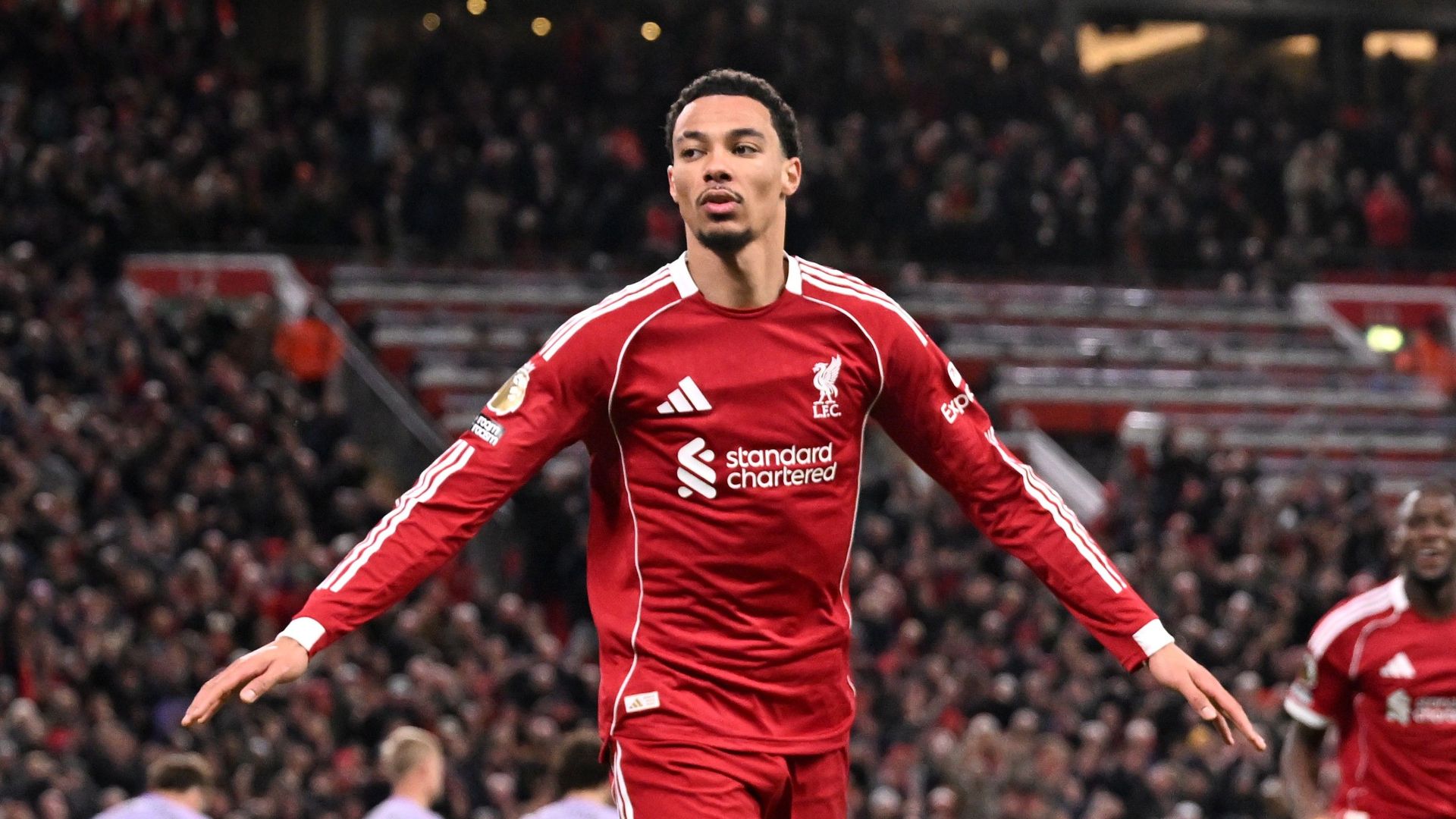 An image of Ekitike celebrating after scoring for Liverpool against Brighton