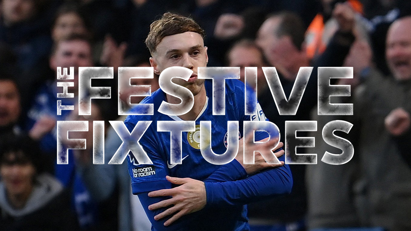 Text says Festive Fixtures, while Cole Palmer is shown doing his cold celebration