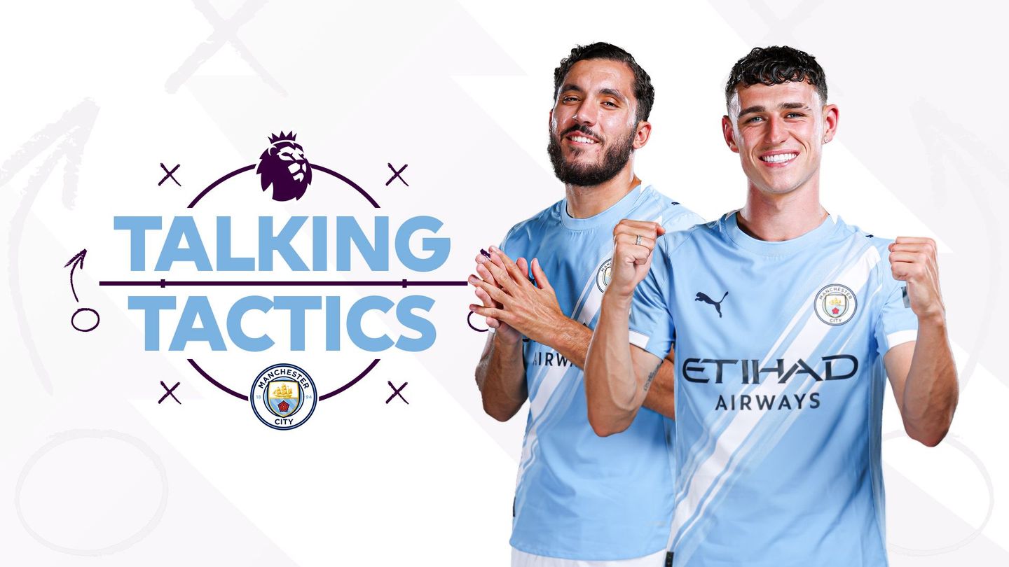 Smiling Rayan Cherki (right) and Phil Foden (far right)