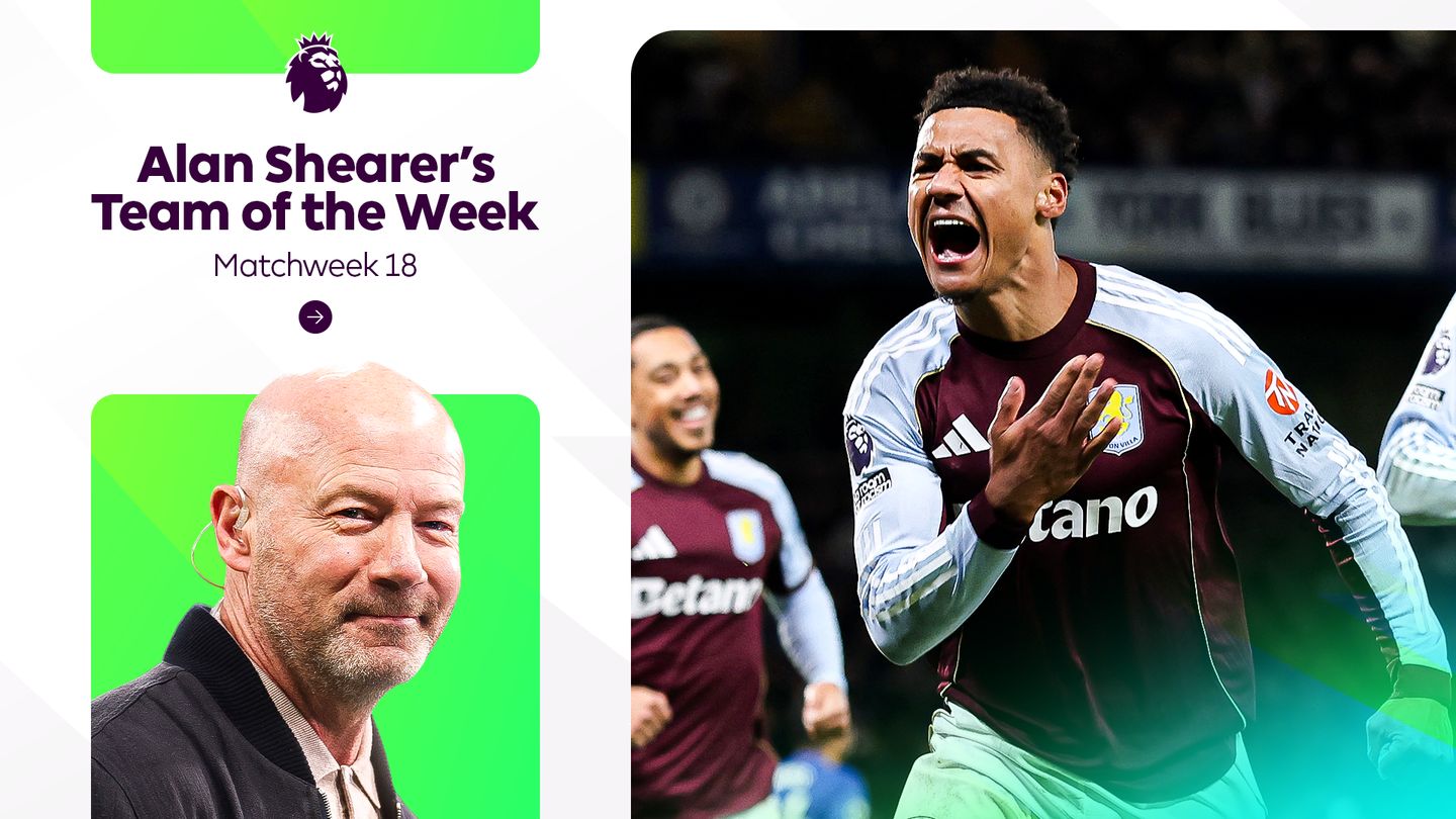 A graphic of Alan Shearer with Ollie Watkins for Team of the Week