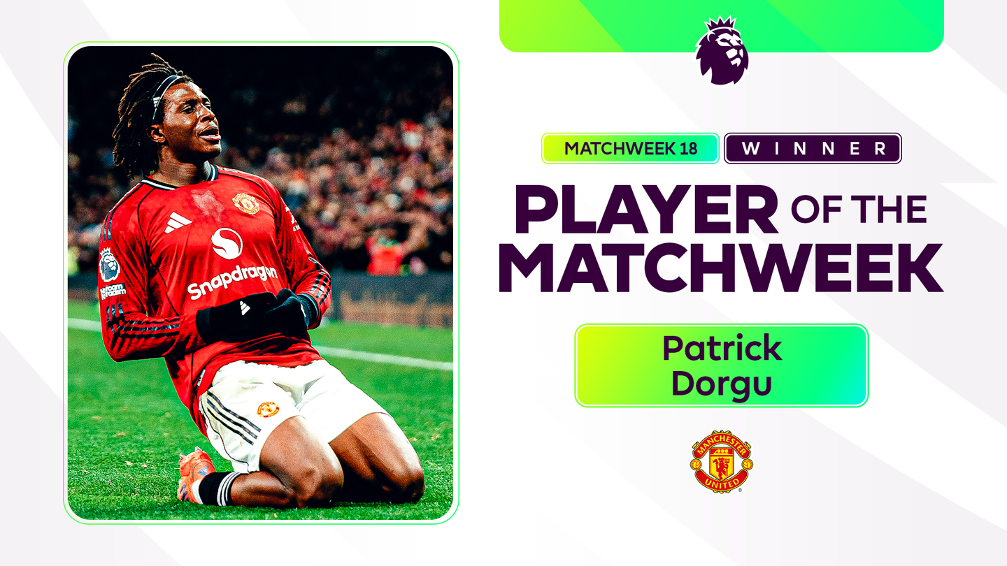A graphic of Patrick Dorgu as the Player of the Matchweek
