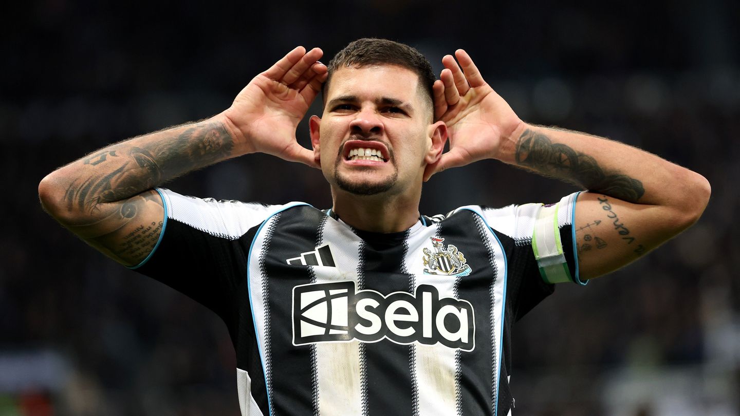 Bruno Guimaraes celebrating after scoring opener against Palace