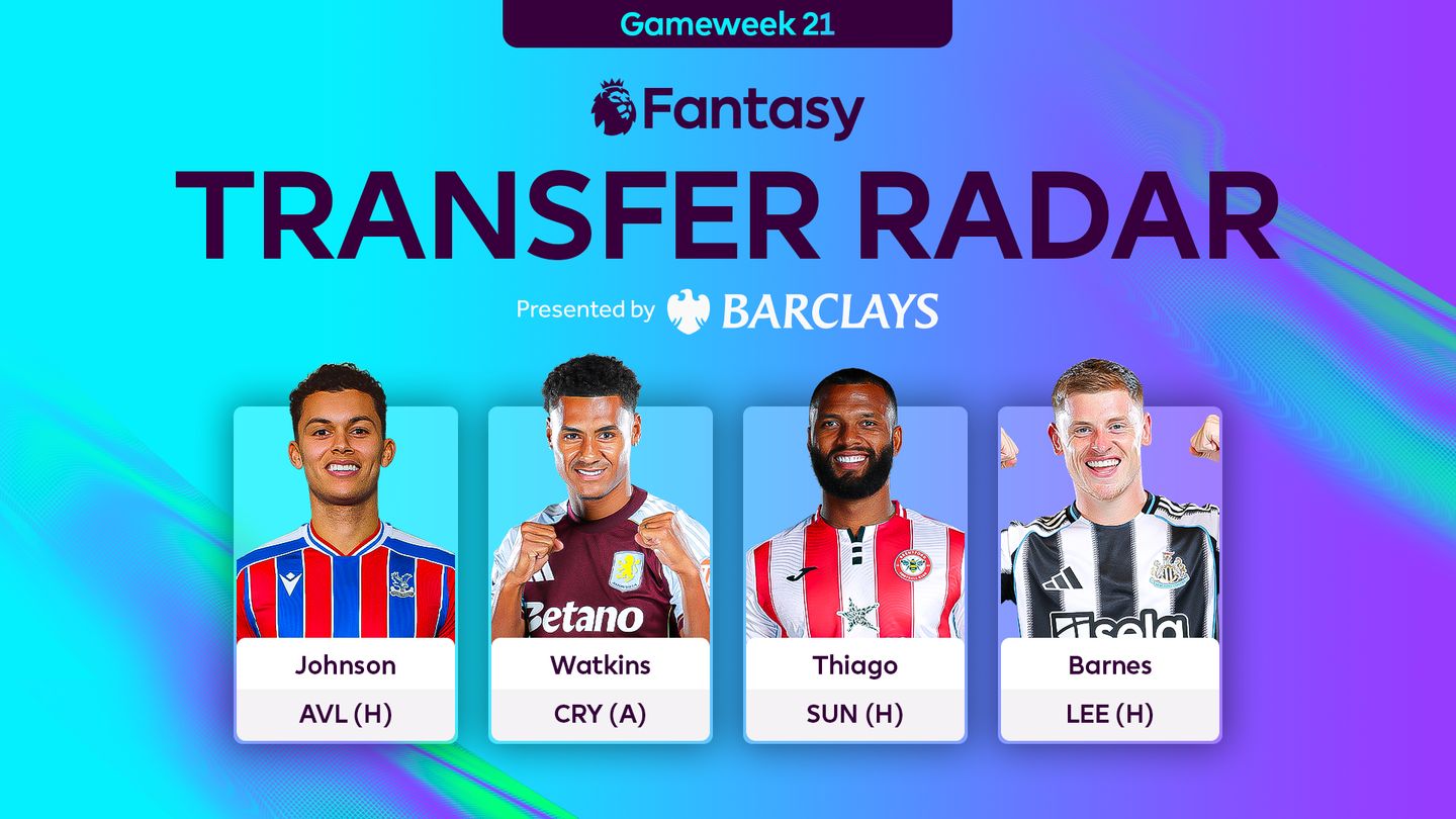 An image of Brennan Johnson, Ollie Watkins, Igor Thiago and Harvey Barnes in FPL Gameweek 21 Barclays Transfer Radar