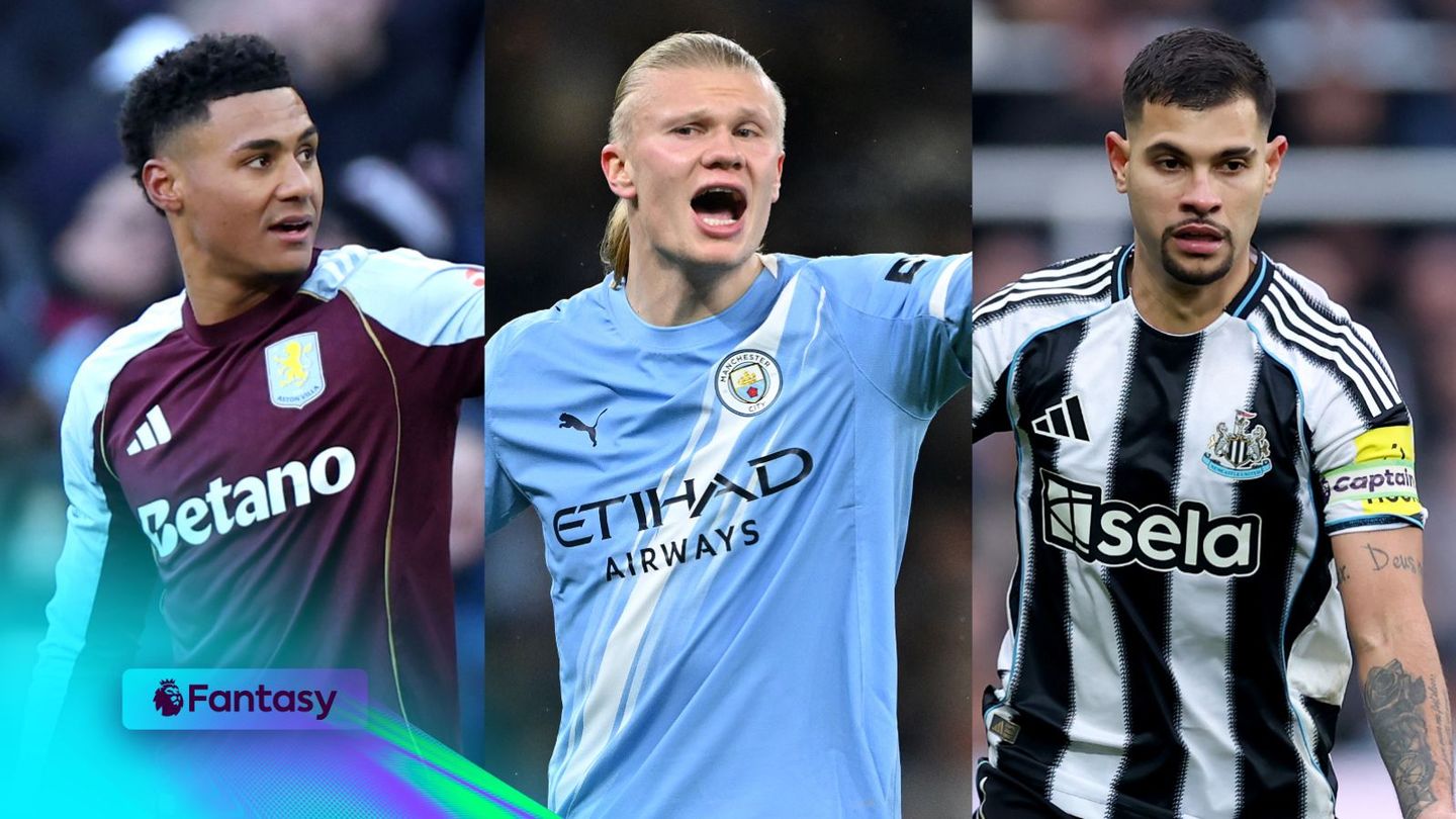 An image of Watkins, Haaland and Guimaraes