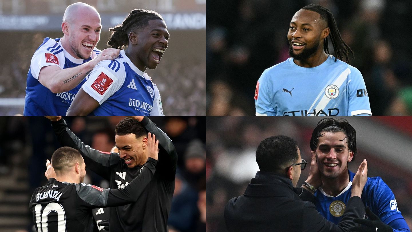 An image of Macclesfield players, Semenyo, Villa, Rosenior and Guiu 