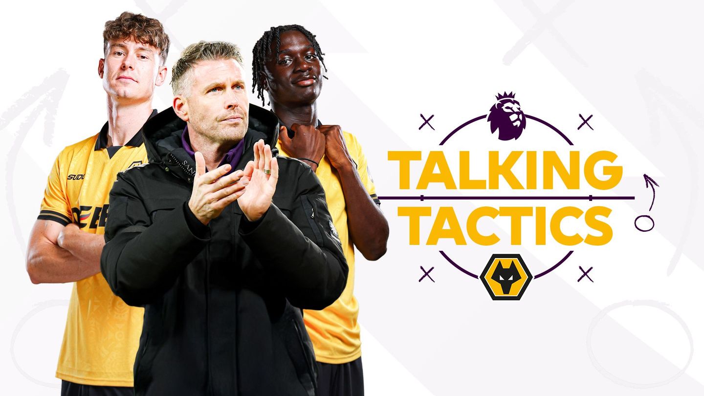 A graphic of Wolves' Rob Edwards, Mateus Mane and Jorgen Strand Larsen