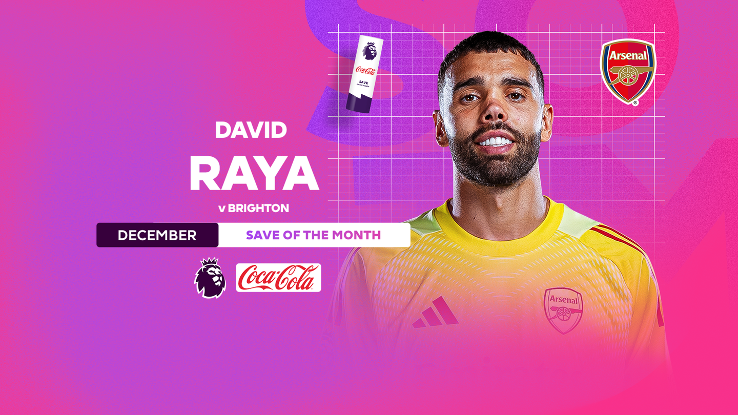An image of David Raya for Coca-Cola December Save of the Month