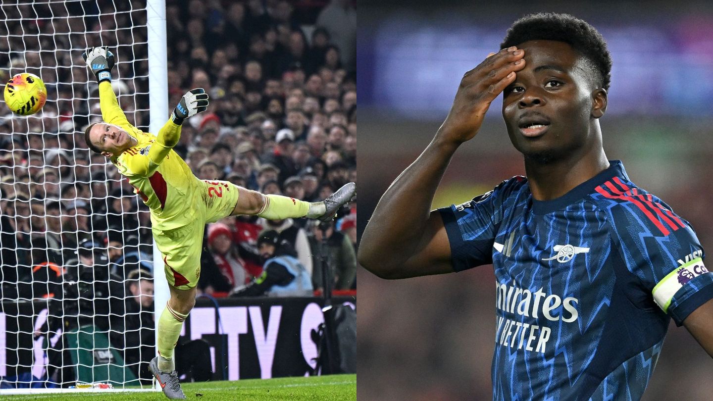 A composite image of Bukayo Saka and Matz Sels (1)