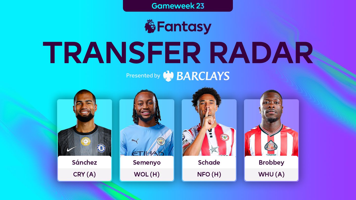An image of Robert Sanchez, Antoine Semenyo, Kevin Schade and Brian Brobbey for FPL Transfer Radar
