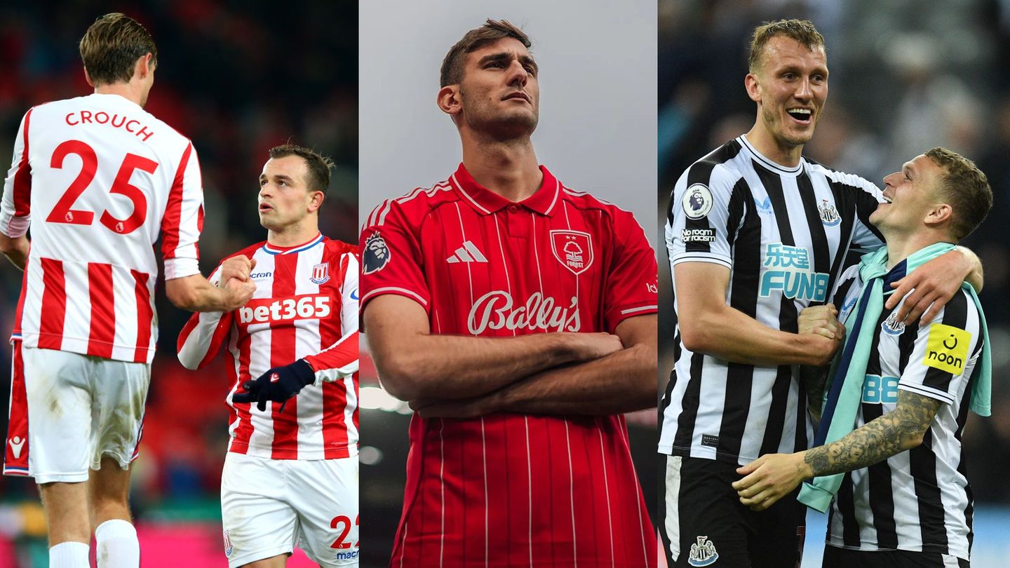 Forest's new signing Lucca in between Peter Crouch and Dan Burn