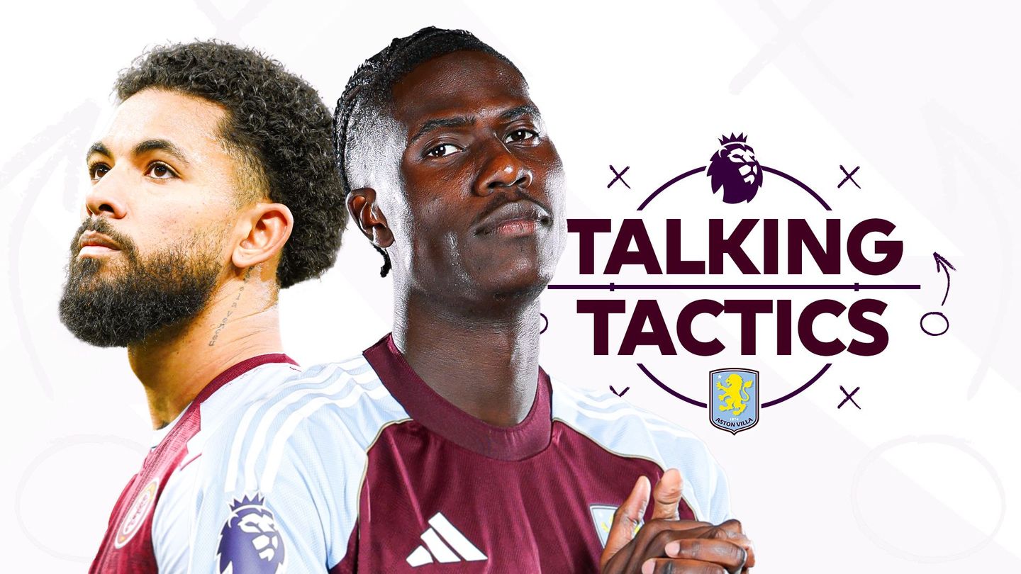 Aston Villa midfielders Douglas Luiz and Amadou Onana are shown together