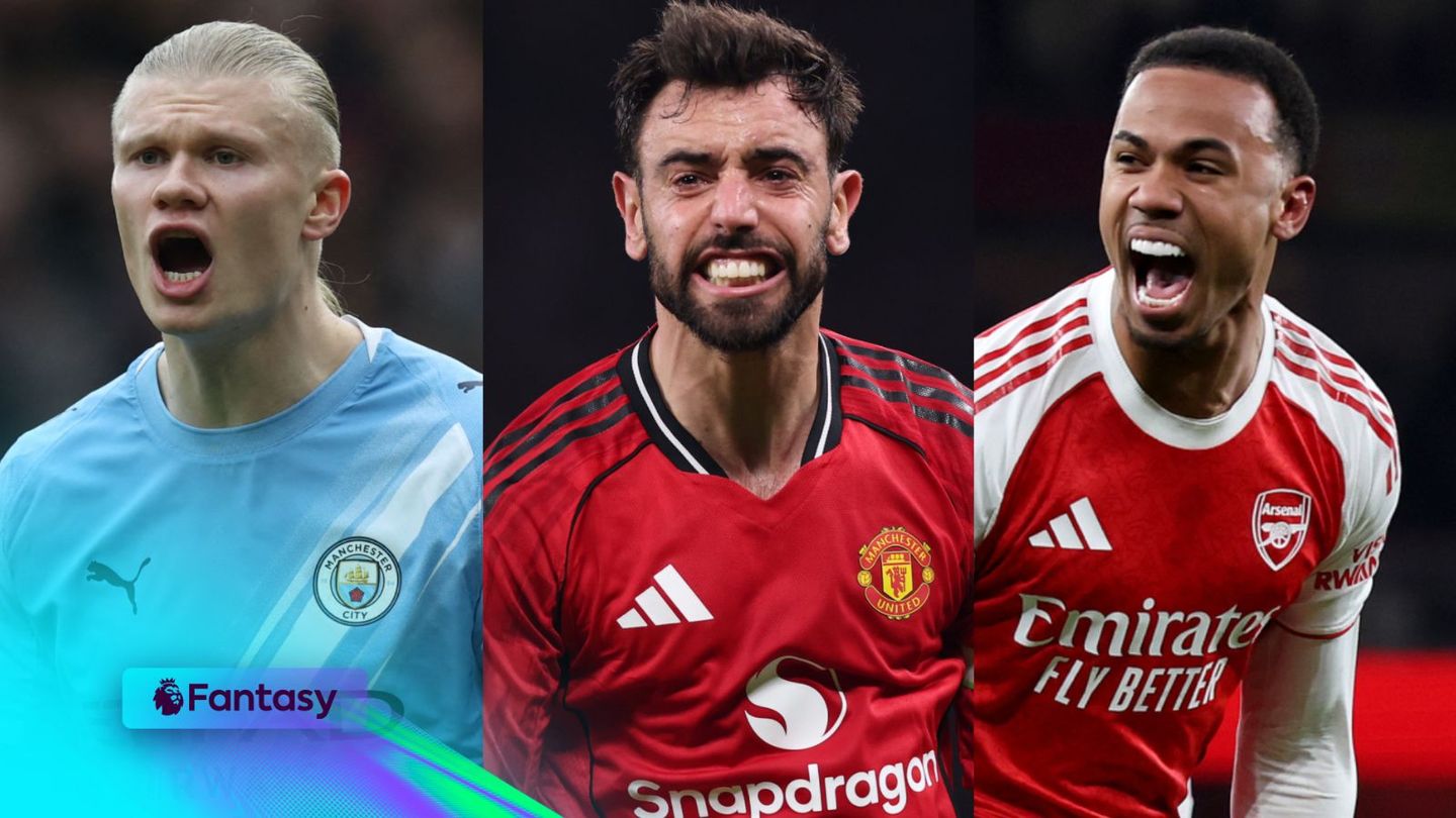 An image of Erling Haaland, Bruno Fernandes and Gabriel for FPL
