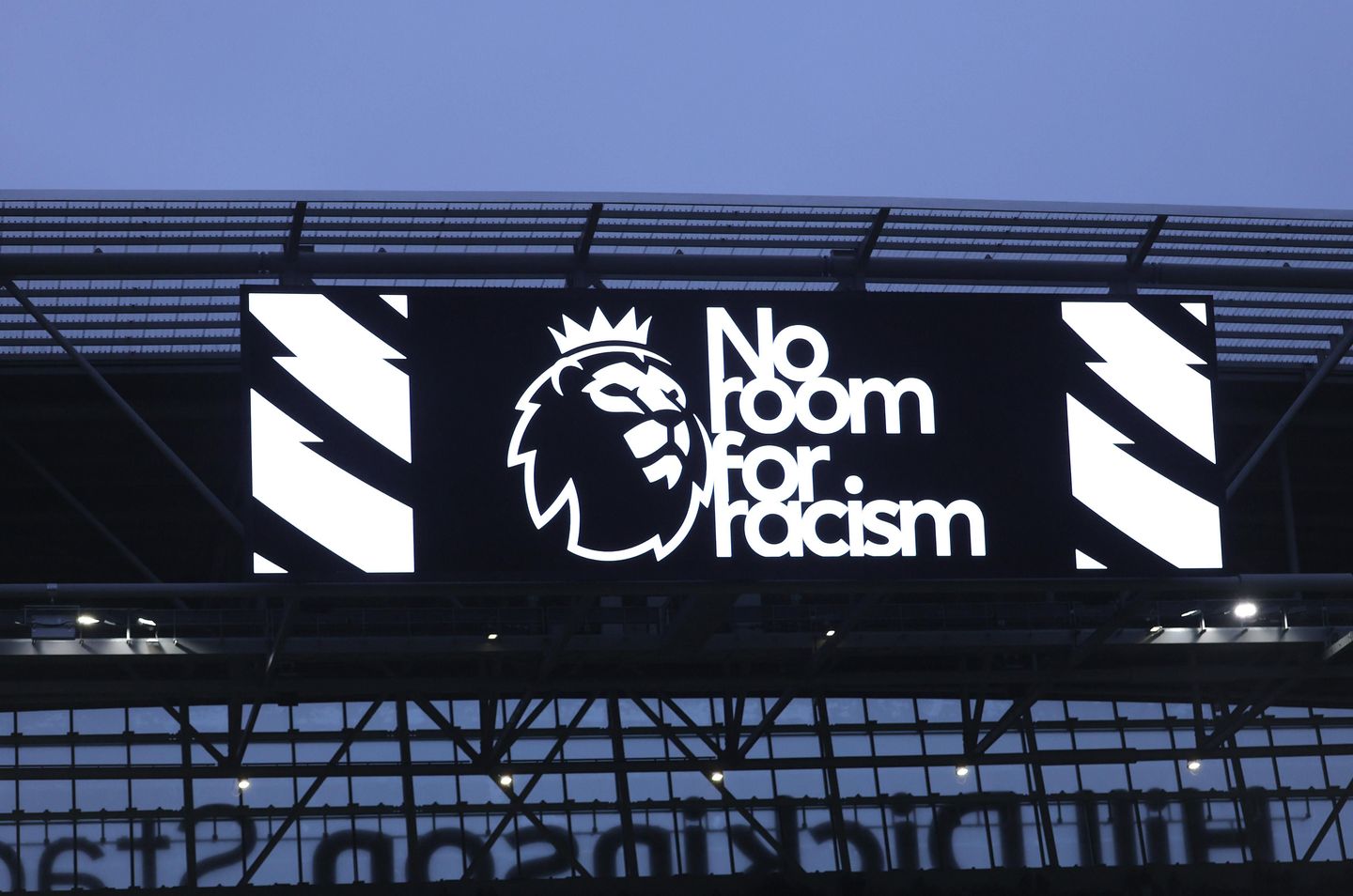 Everton v Tottenham Hotspur - Premier League - No Room For Racism logo appears on the big screen