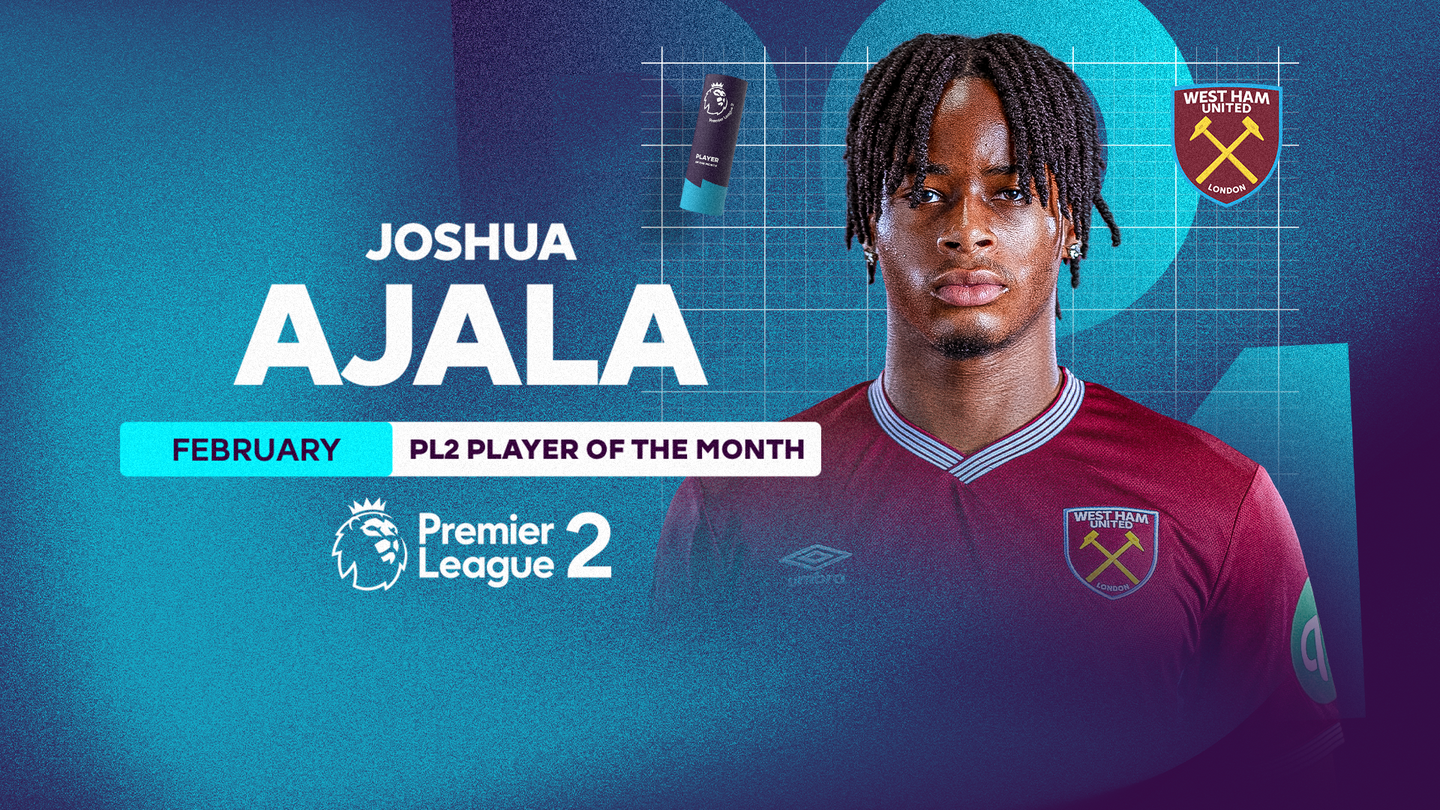 A graphic of the Premier League 2 Player of the Month, Joshua Ajala