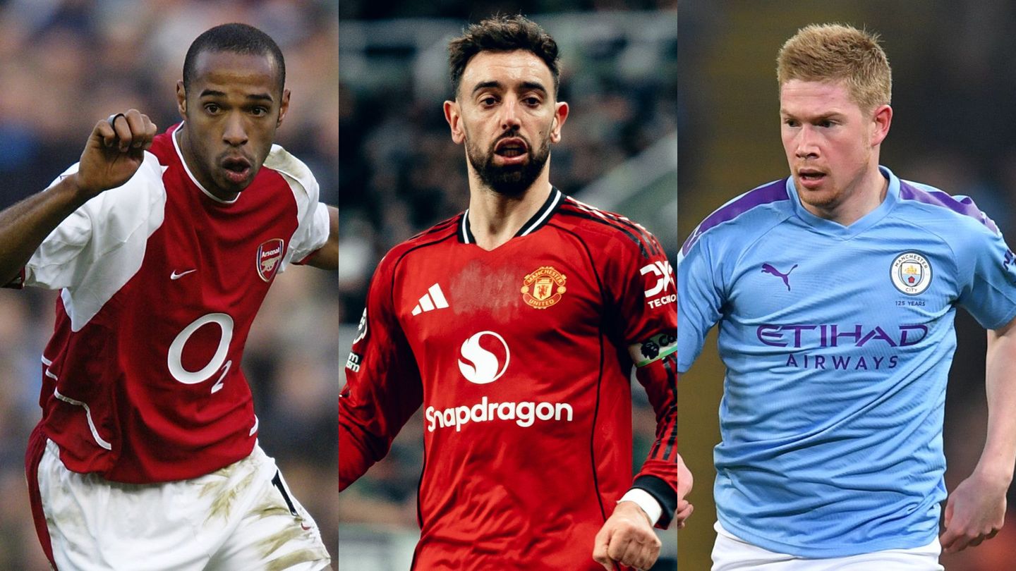 Left to right Thierry Henry, Bruno Fernandes, Kevin De Bruyne