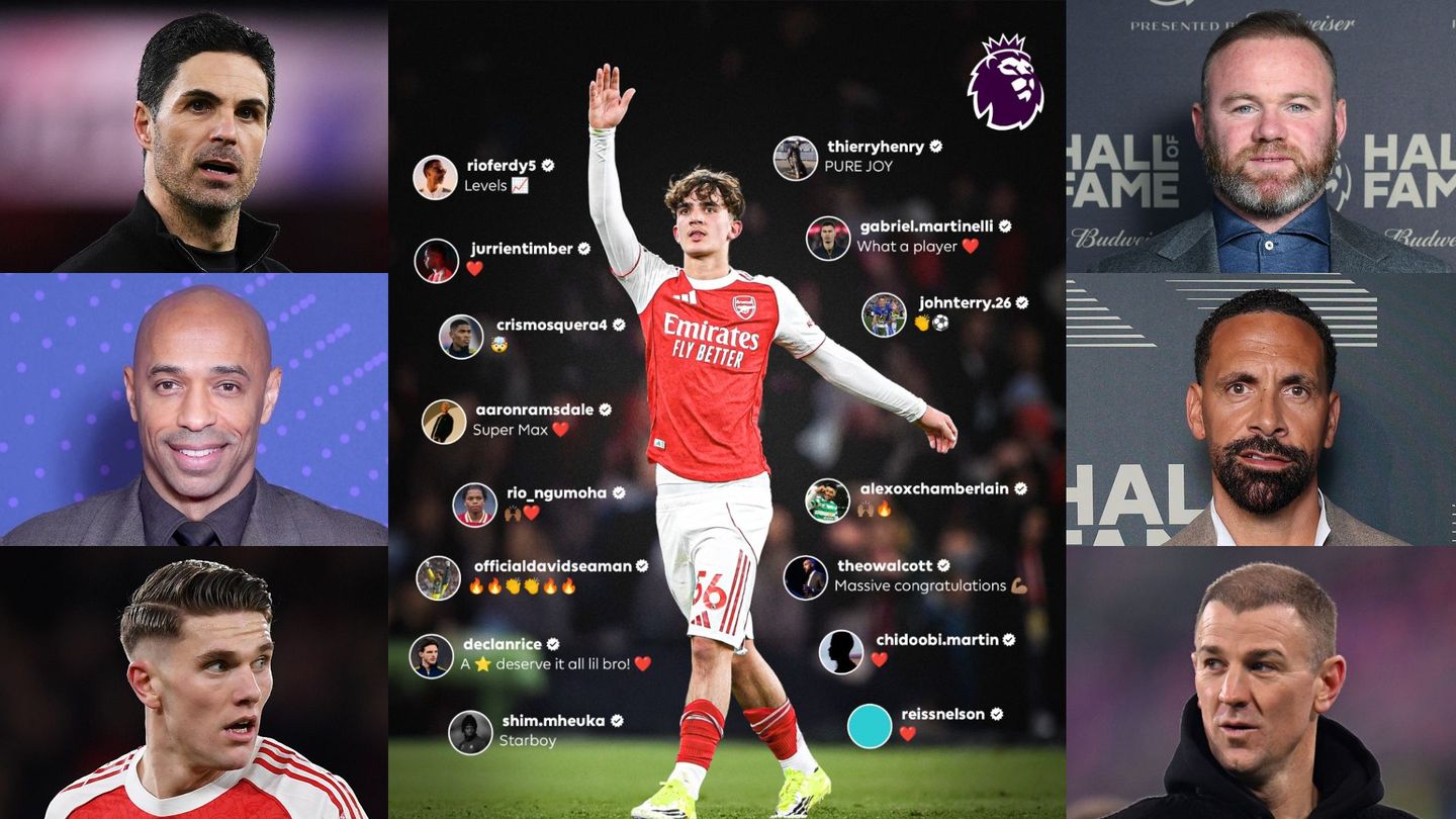 An image of Arteta, Henry, Gyokeres, Rooney, Ferdinand, Hart and a graphic of Dowman surrounded by tributes