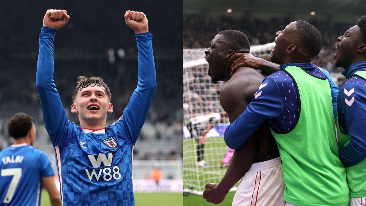 A composite of Chris Rigg and Sunderland players celebrating after win against Newcastle