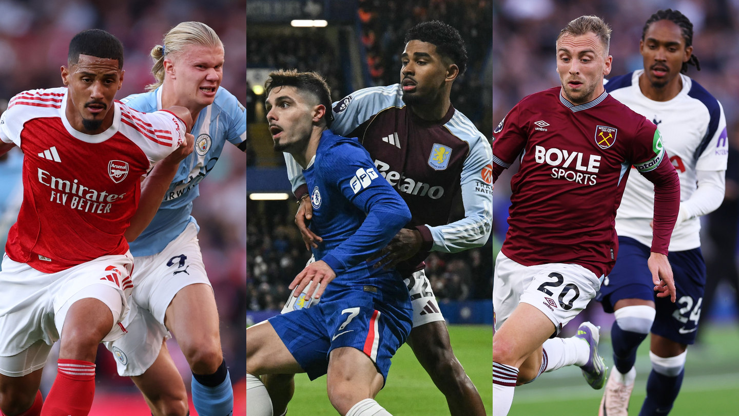 Collage of battles between William Saliba and Erling Haaland and Pedro Neto and Ian Maatsen and Jarrod Bowen and Djed Spence