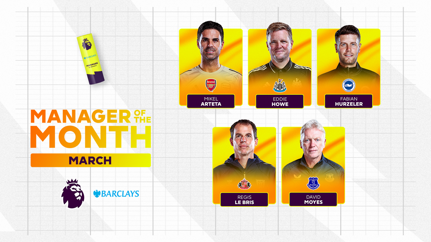 An image of the nominees for March 2026 Barclays Manager of the Month