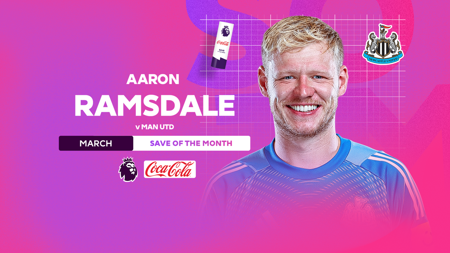 An image of Newcastle's Aaron Ramsdale winning the March 2026 Save of the Month