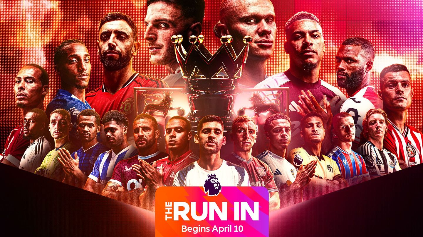 A graphic of The Run In featuring a host of Premier League players