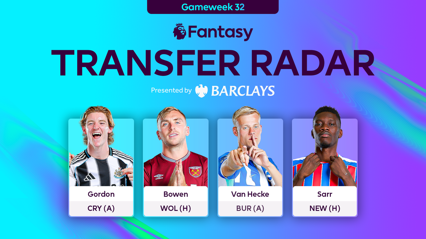An image of Anthony Gordon, Jarrod Bowen, Jan Paul van Hecke and Ismaila Sarr for FPL Gameweek 32 Transfer Radar