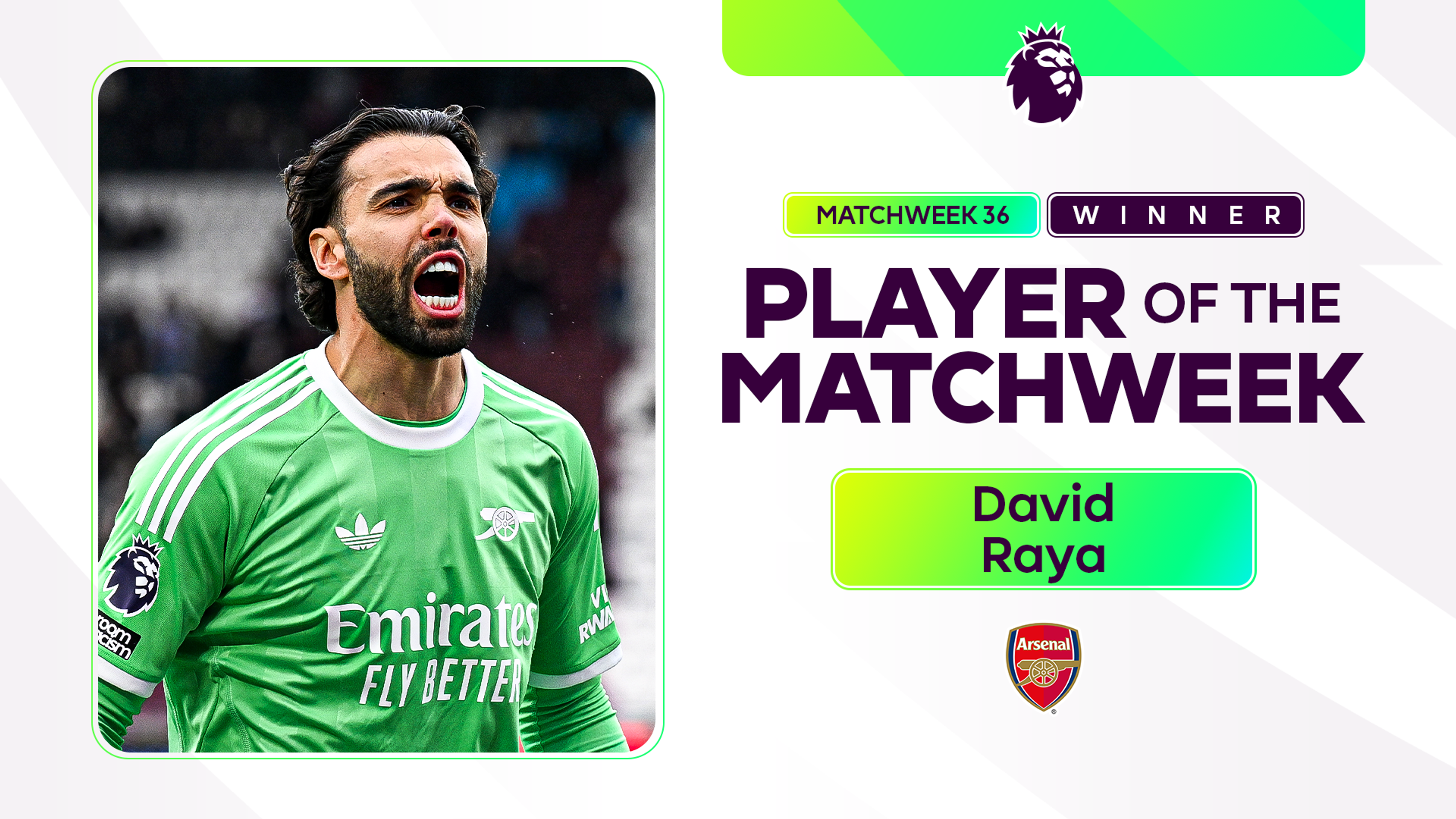 Arsenal stopper David Raya voted Premier League's Player of the Matchweek for Matchweek 36, a first for a goalkeeper 
