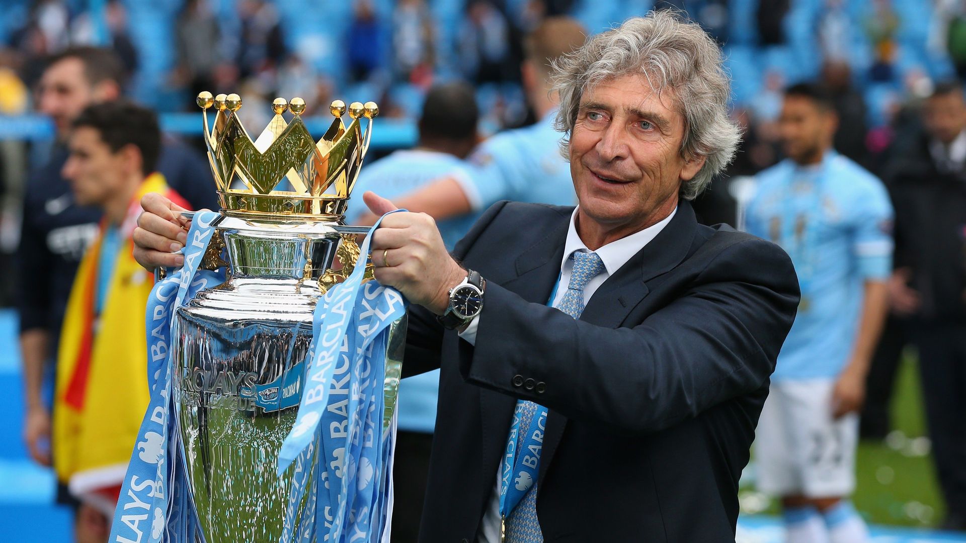 Manuel Pellegrini with the Premier League Trophy