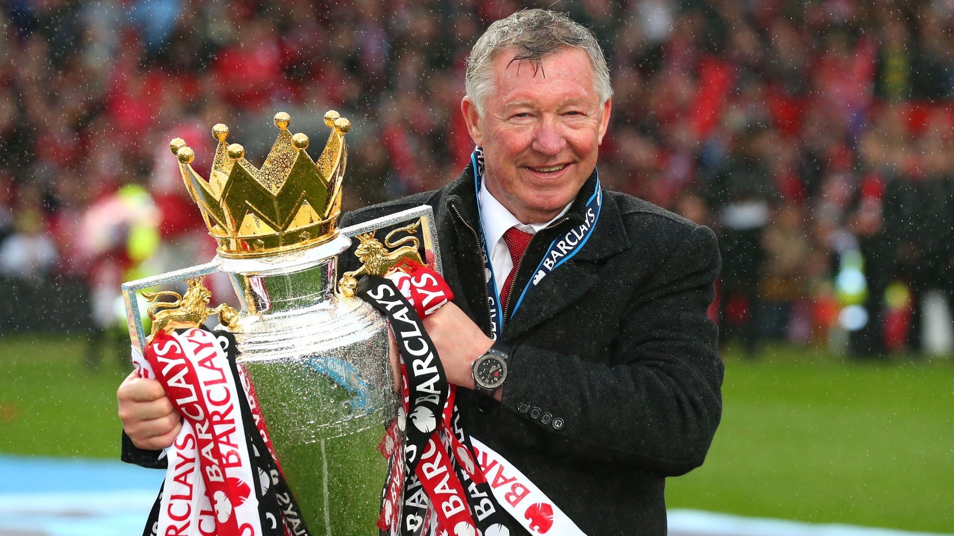 Sir Alex with the Premier League Trophy