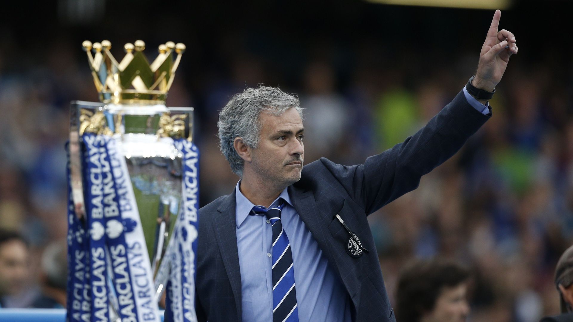 Jose Mourinho with the Premier League Trophy