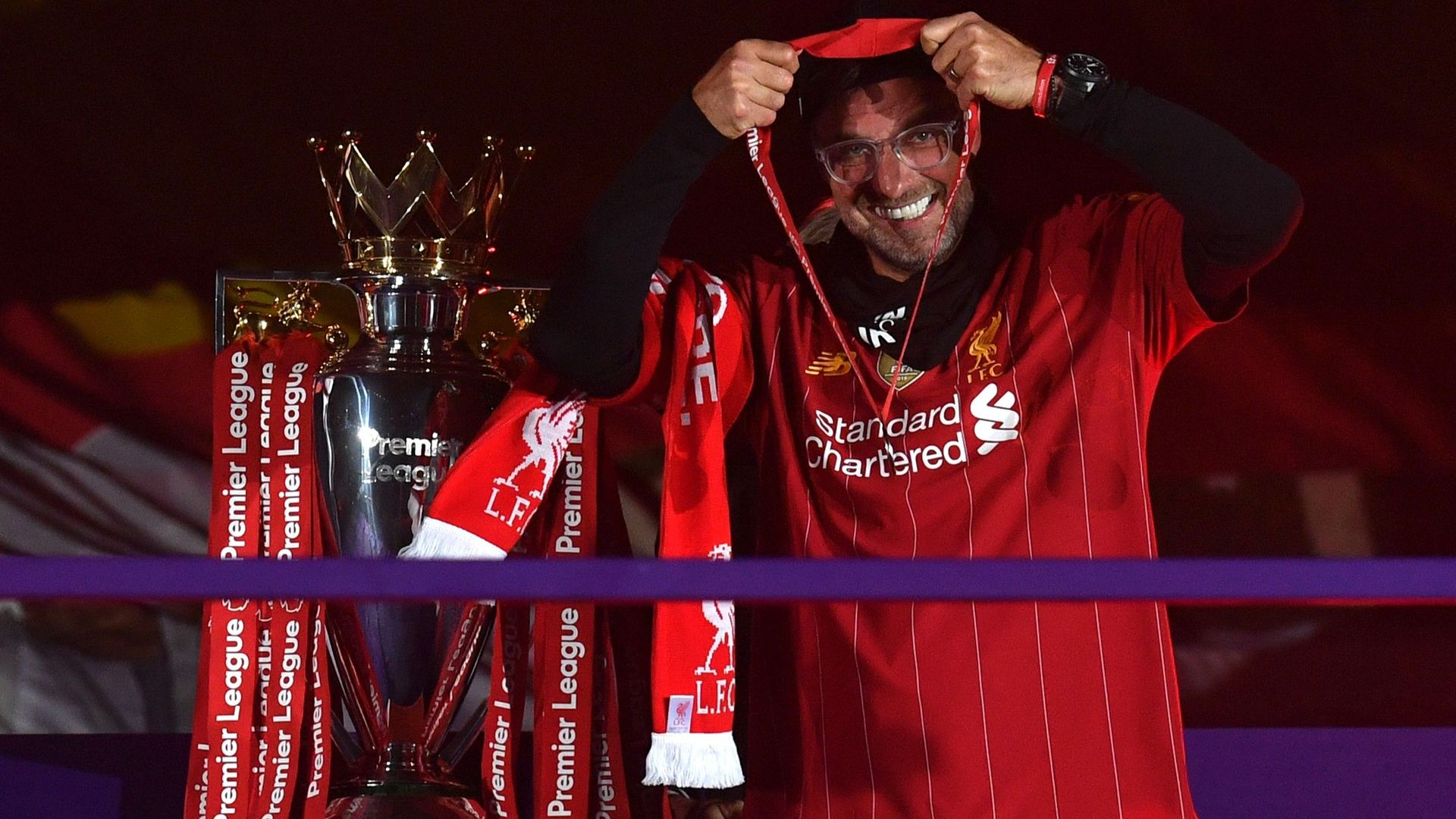 Jurgen Klopp with the Premier League Trophy