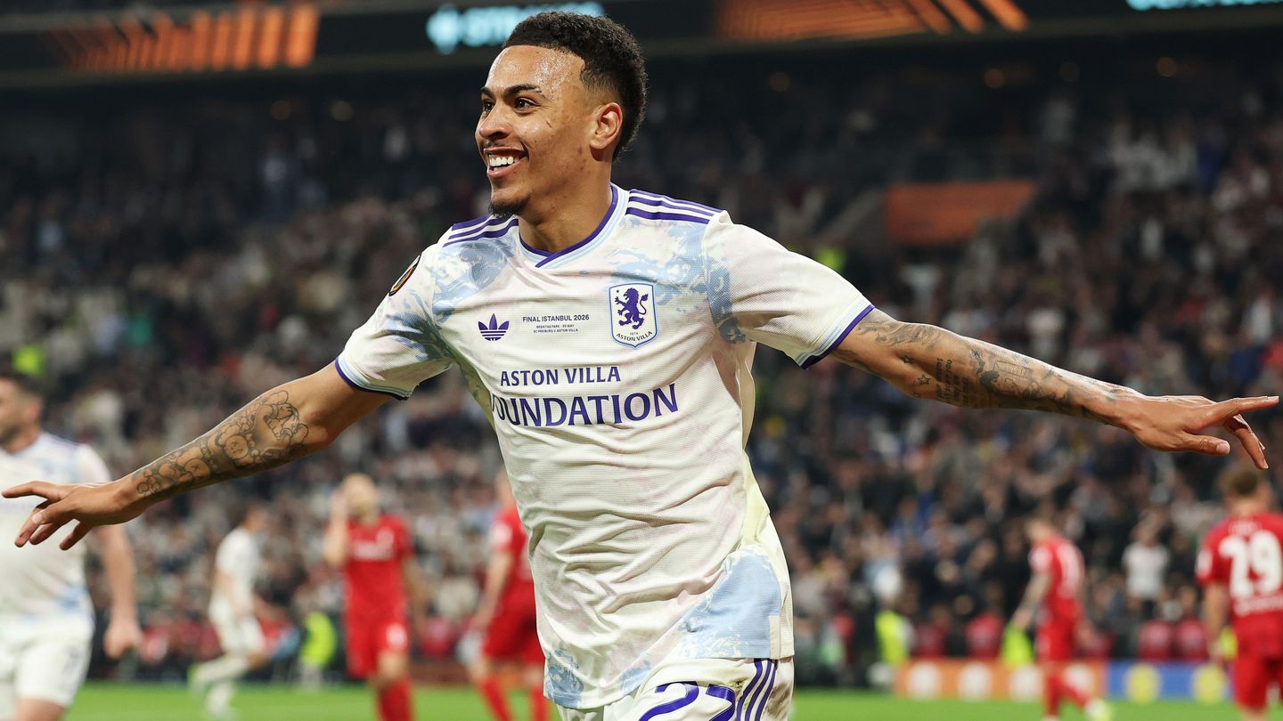 Rogers celebrating his goal in Europa League final for Aston Villa 2026