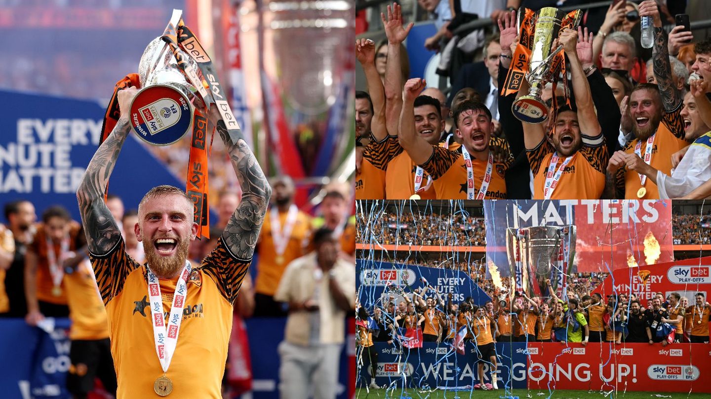 A composite of Hull City's playoff final celebrations