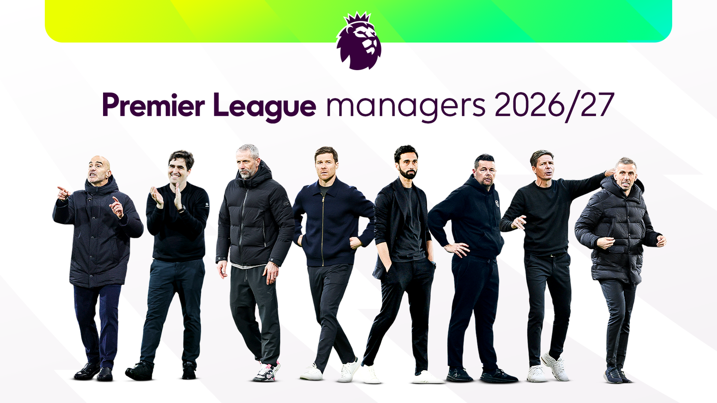 Graphic showing the eight new Premier League managers for 2026/27
