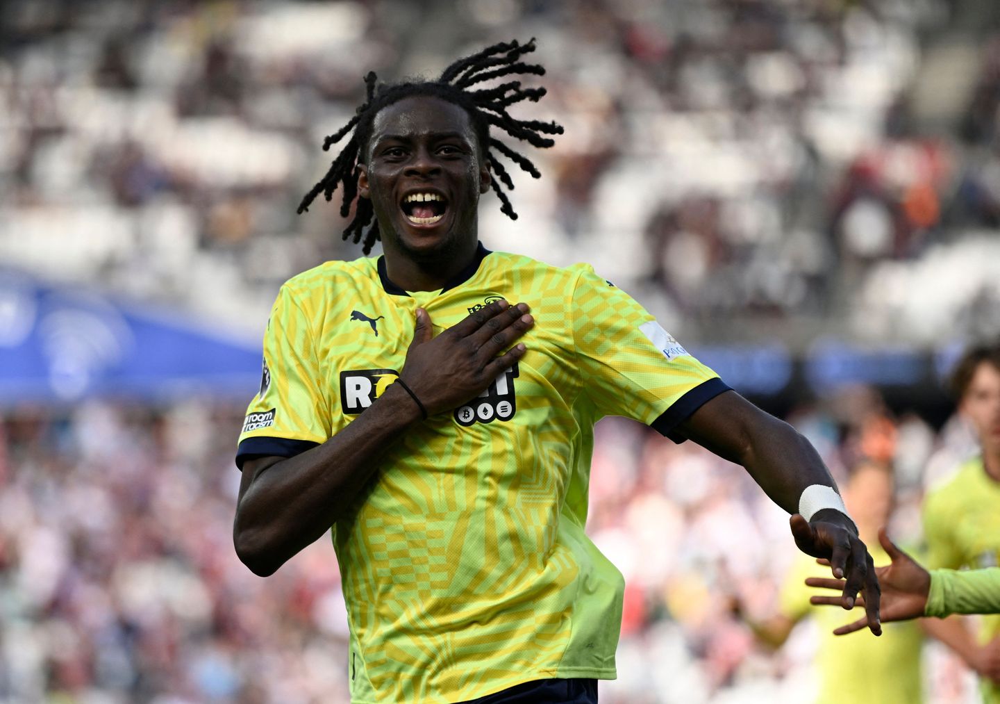 Lesley Ugochukwu celebrates goal for Southampton at West Ham