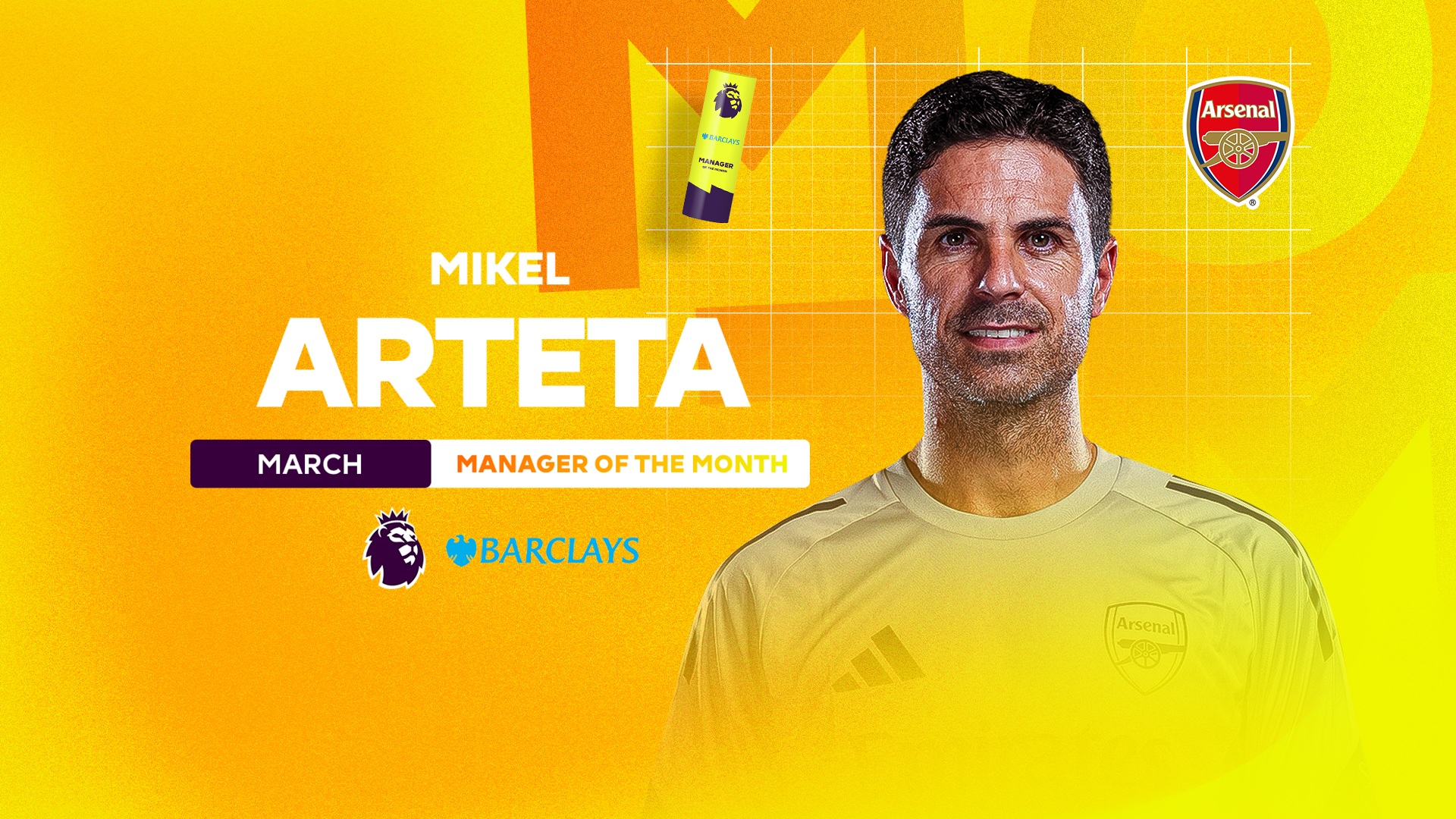 Arteta wins eighth Barclays Manager of the Month award